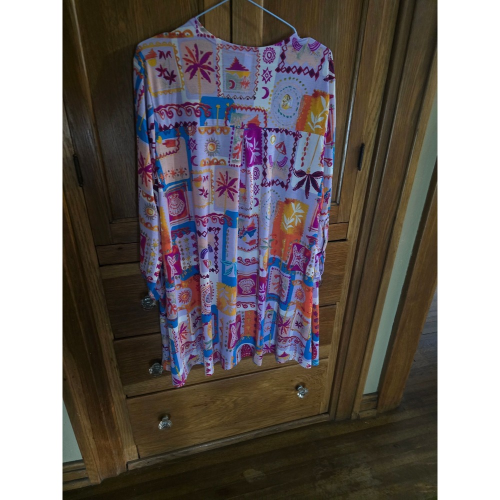 Dear Scarlett Bulgari Cardigan Womens XL Pink Multi Open Front 3/4 Tab Sleeve - Picture 3 of 5